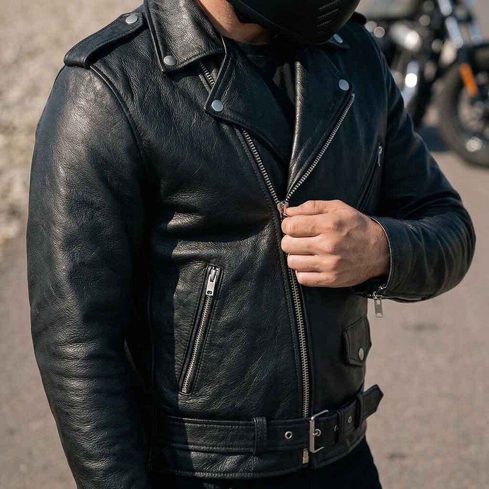 RIDERACT® Men’s Leather Jacket Classic Biker Motorcycle Coat Casual Jacket NEW